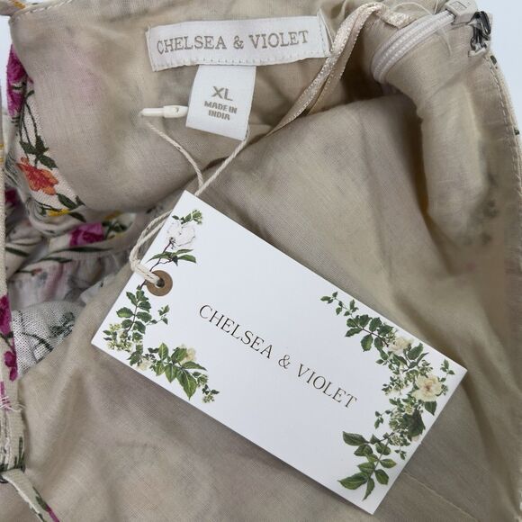 Chelsea & Violet Sz XL Halter Top Midi Dress Linen Blend Ruffle Hem Tropical NWT - Picture 7 of 14